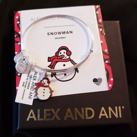 NWT Alex and Ani Colorful Snowman Silver charm bangle Comes with Card 519 - Picture 2 of 4